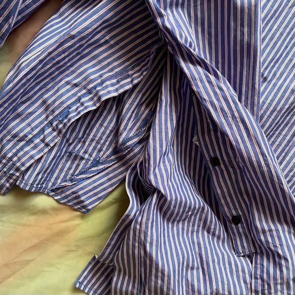 Zara Blue and White Striped Structured Button Shirt - Picture 6 of 7